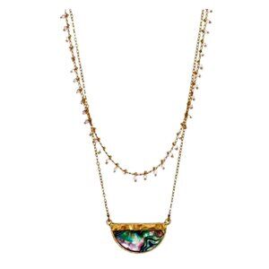 Gorgeous & Elegant Abalone Shell and Clear Faux Crystal Clear Beads Necklace.